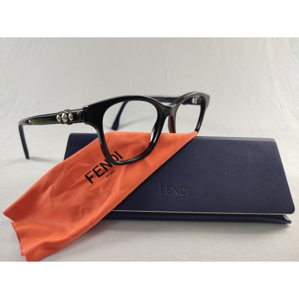 Fendi FF 0276 807 Black Studded Wave Eyeglass Frames with Case & Cloth 51-17-145